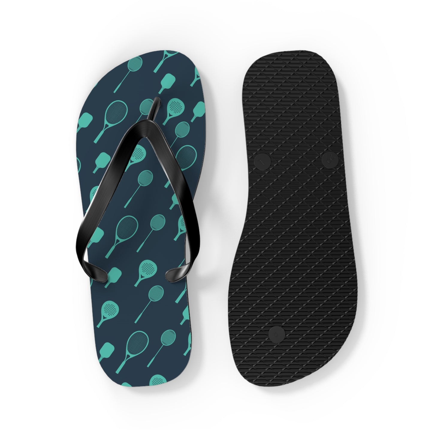 Flip Flops- Pickleball paddles - Navy blue background - turquoise design paddles