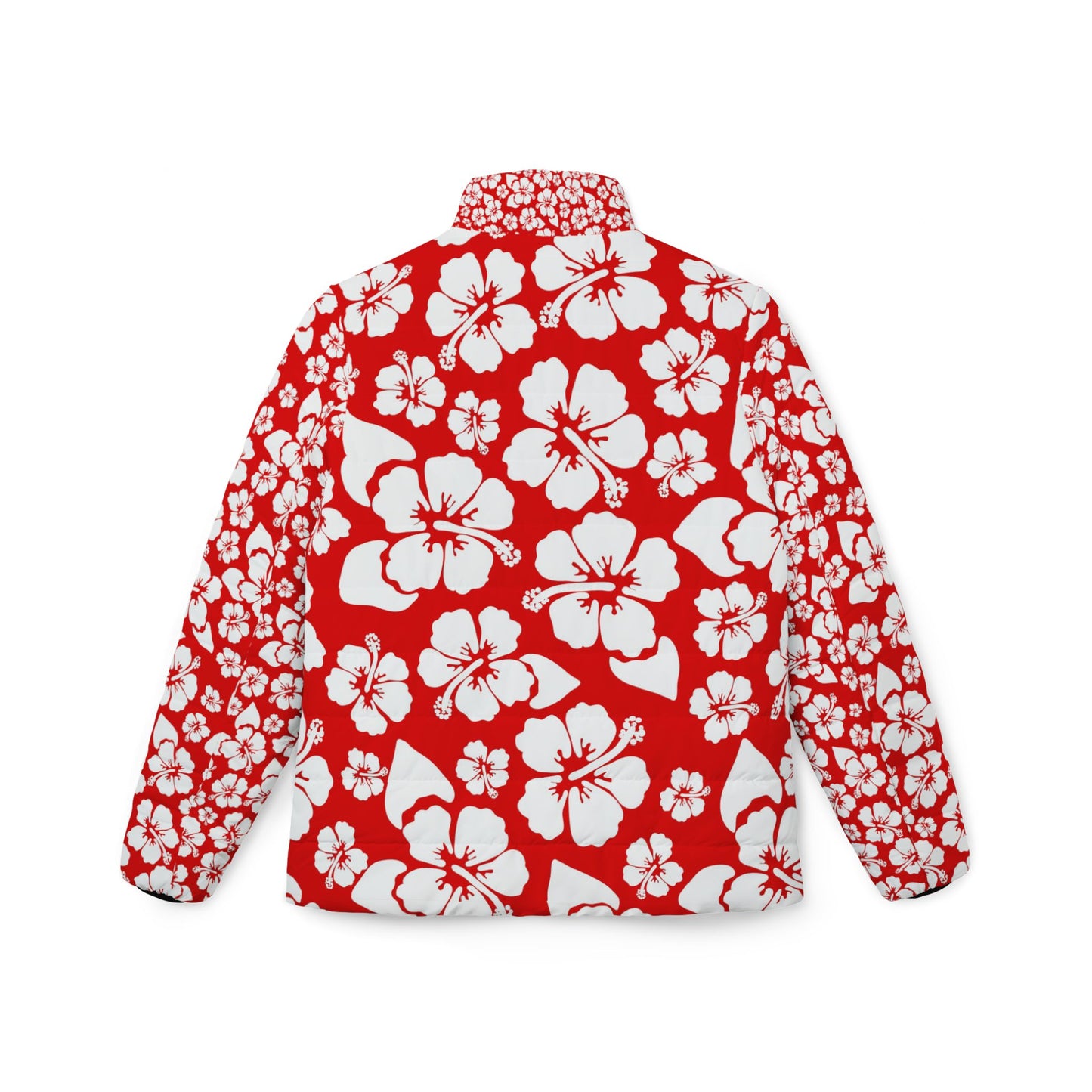 Red Hibiscus Floral Women’s Puffer Jacket