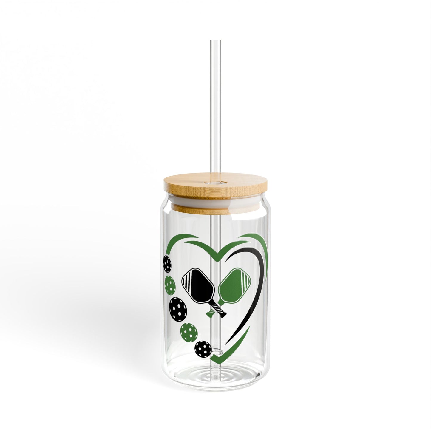 Sipper Glass, 16oz- Pickleball Heart