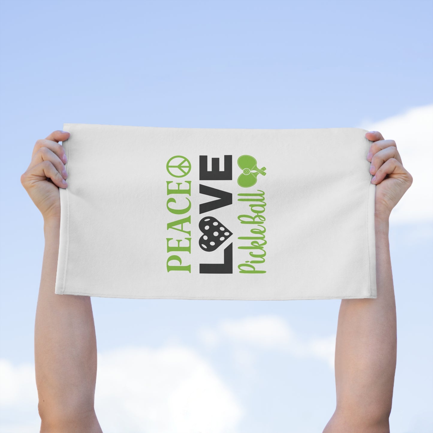 Rally Towel, 11x18- Peace Love Pickleball Design