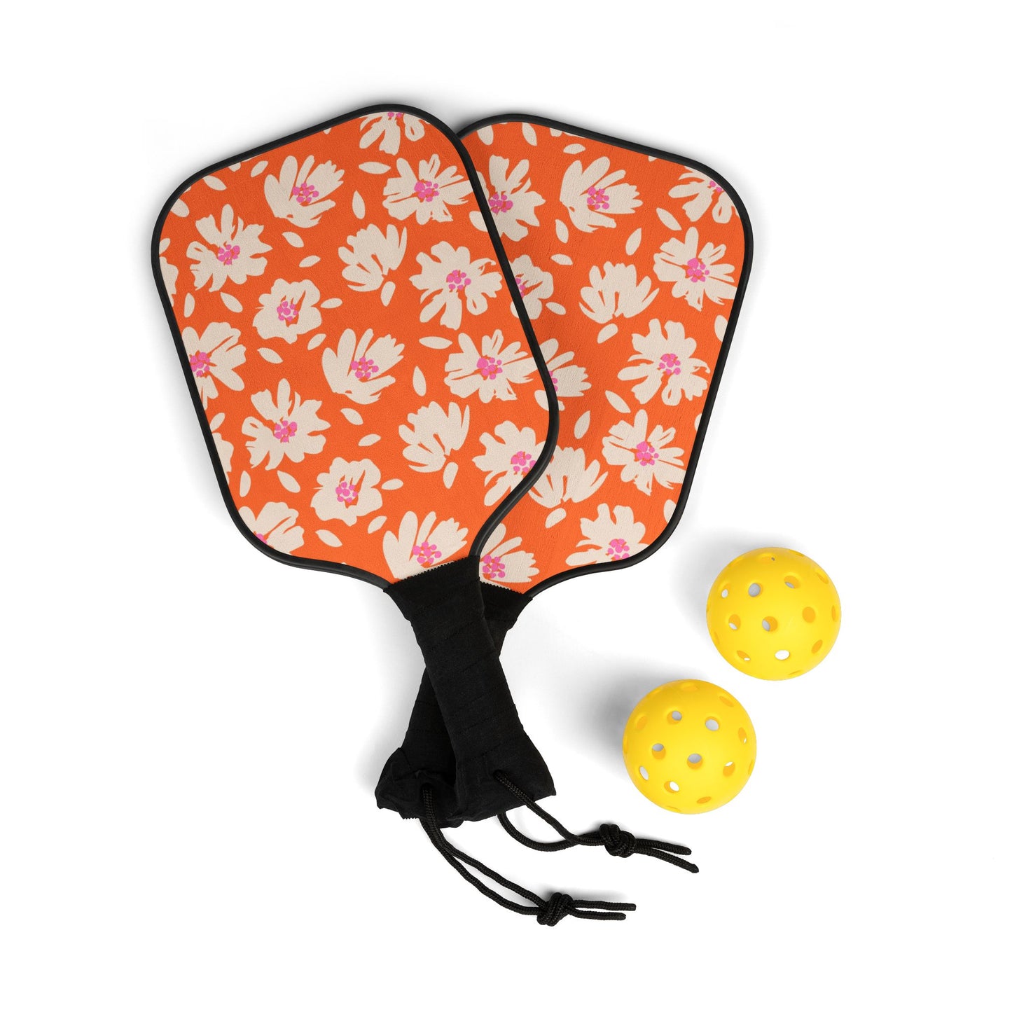 Pickleball Kit- Orange - white floral design