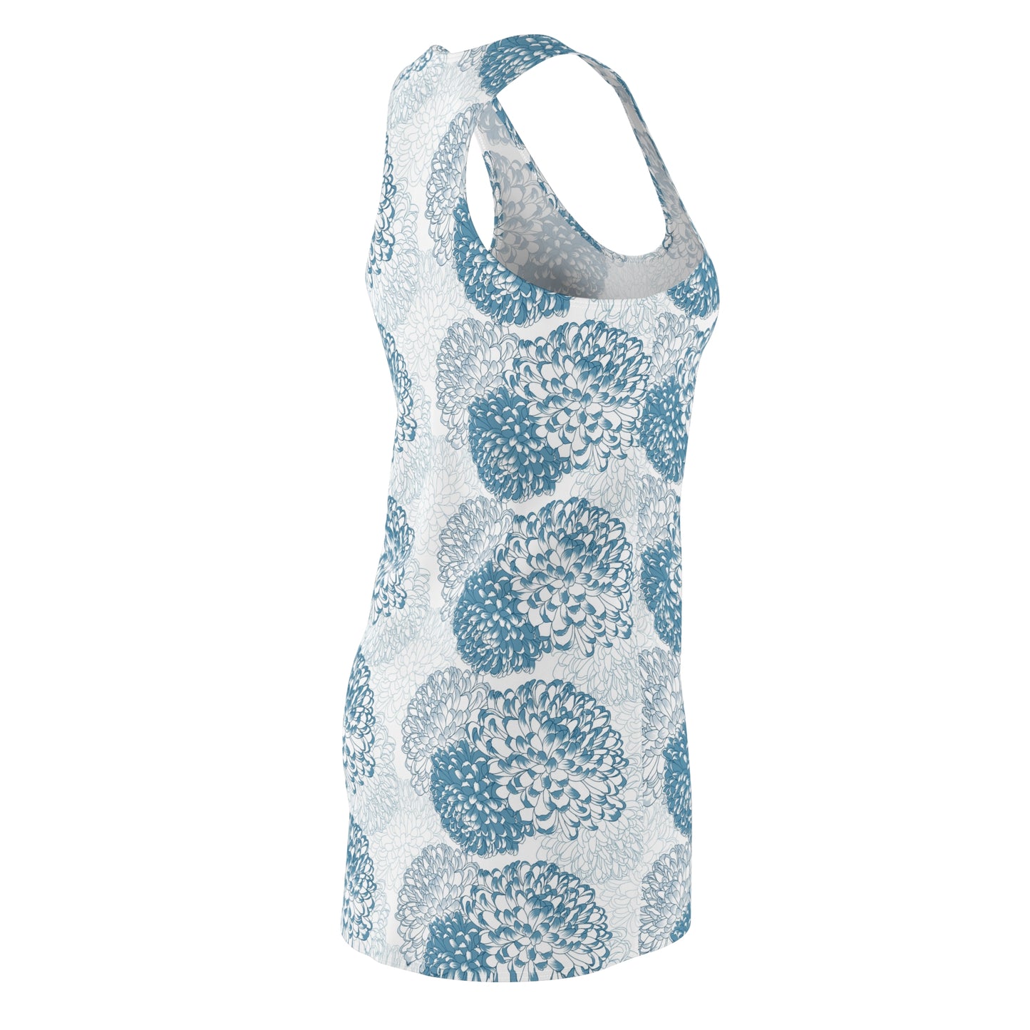 Women's Cut & Sew Racerback Dress-Blue Florals With Gray Background