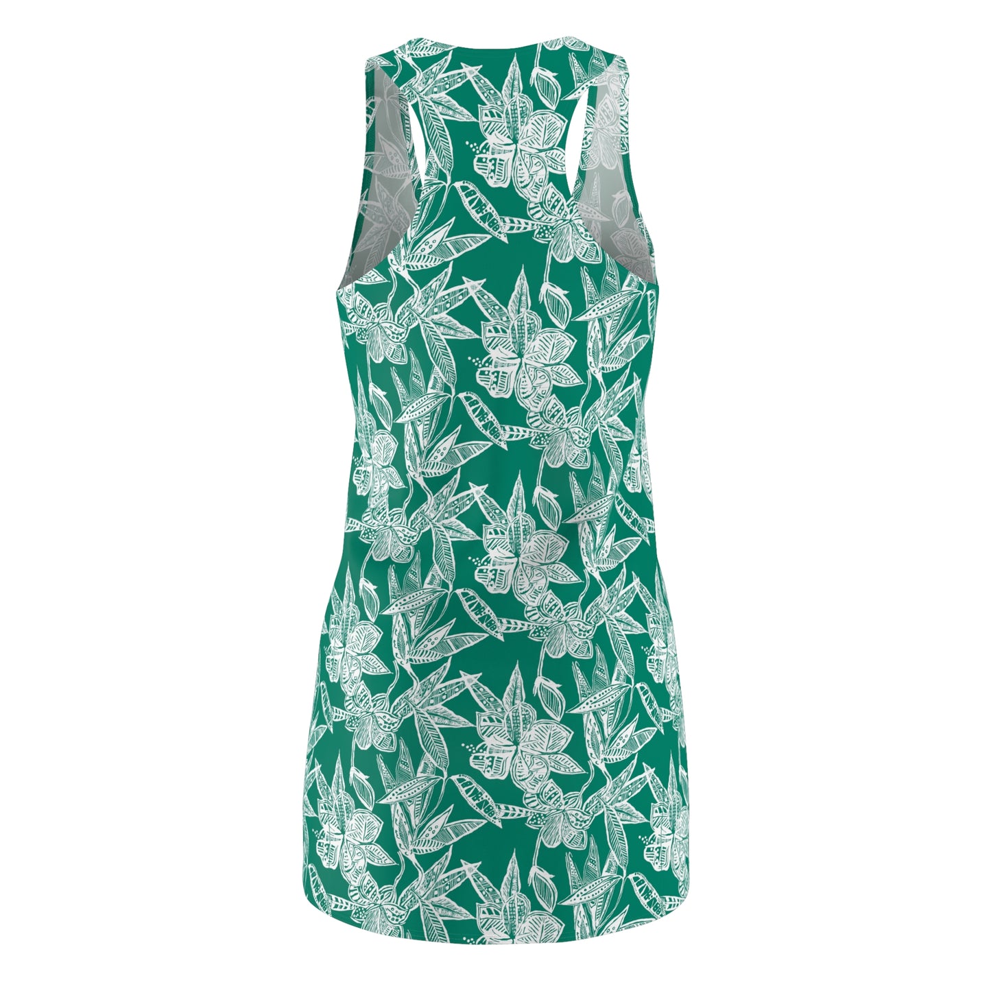 Women's Cut & Sew Racerback Dress-Green Tropical Floral