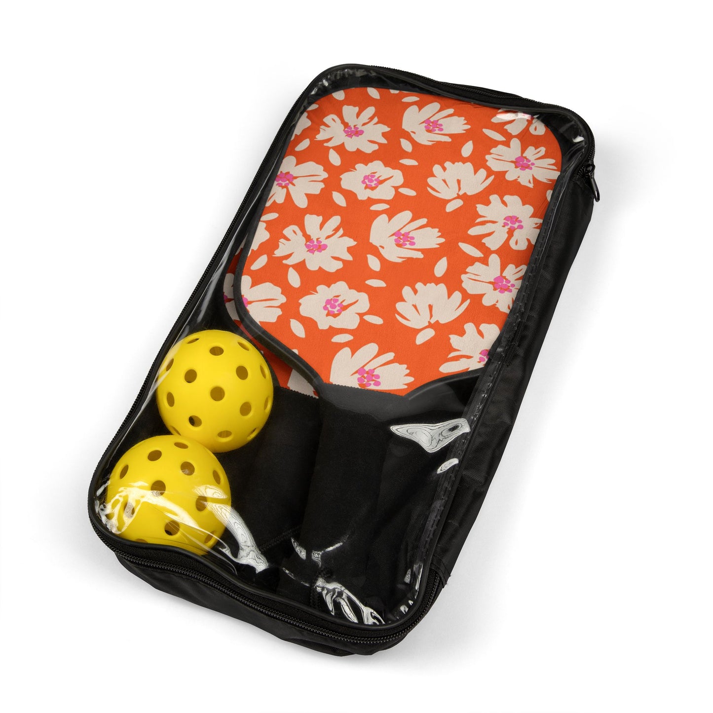 Pickleball Kit- Orange - white floral design