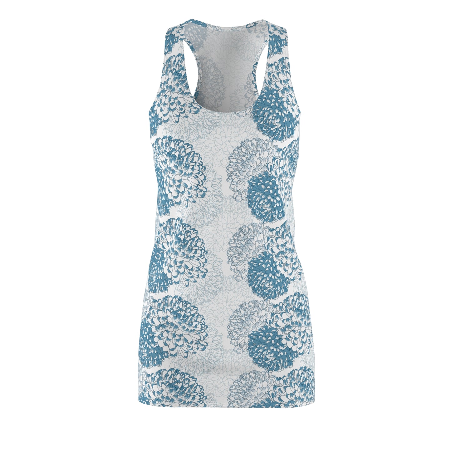 Women's Cut & Sew Racerback Dress-Blue Florals With Gray Background