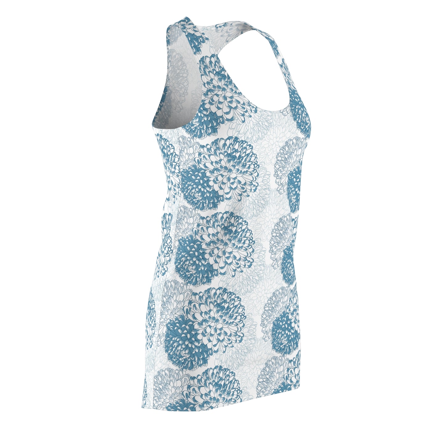 Women's Cut & Sew Racerback Dress-Blue Florals With Gray Background