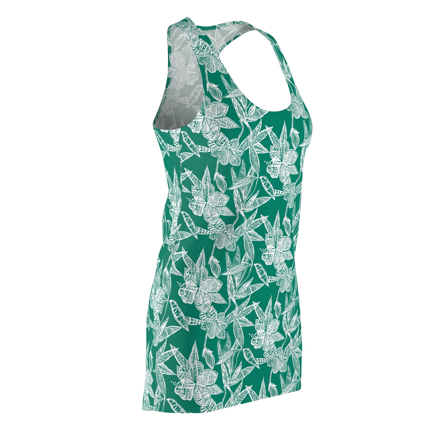 Women's Cut & Sew Racerback Dress-Green Tropical Floral