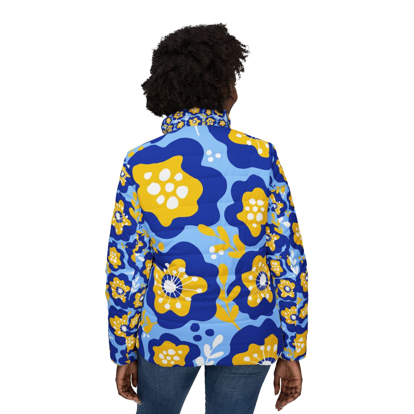 Spring Floral Women's Puffer Jacket - Lightweight Outerwear for Her, Stylish Floral Print Coat, Spring Fashion, Gift for Her, Women's
