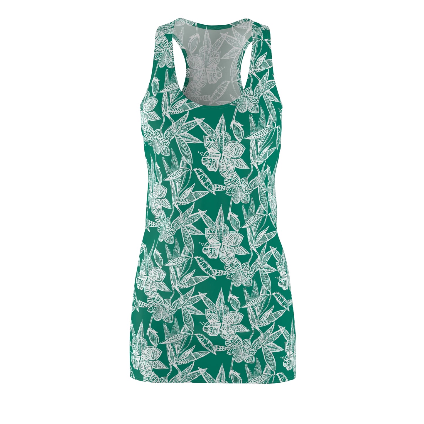 Women's Cut & Sew Racerback Dress-Green Tropical Floral