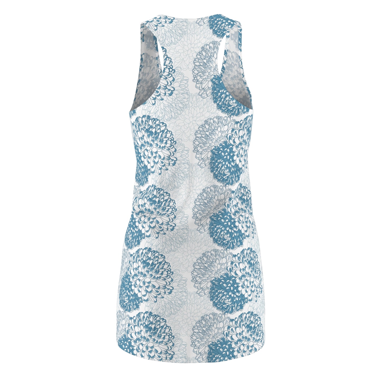 Women's Cut & Sew Racerback Dress-Blue Florals With Gray Background