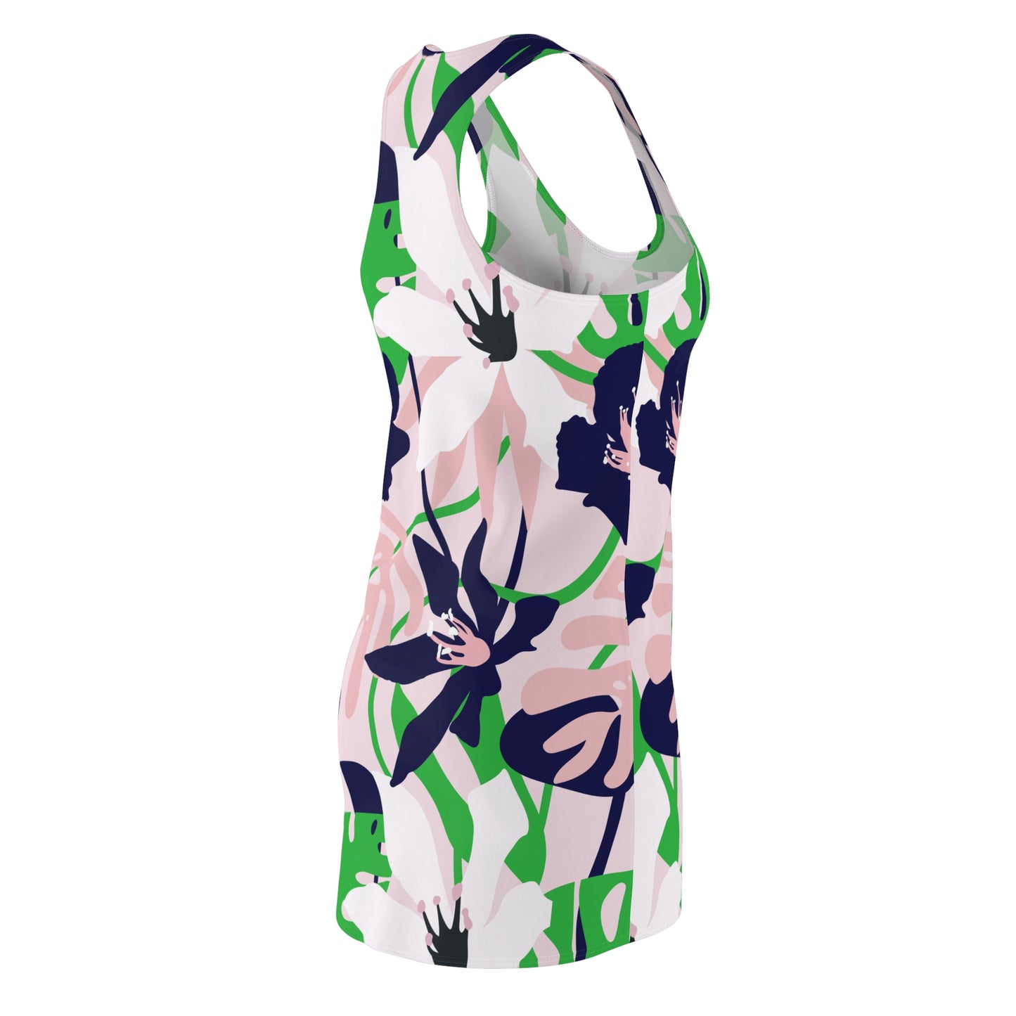 Women's Athletic Dress - Tropical Navy Blue With Pink Green Floral