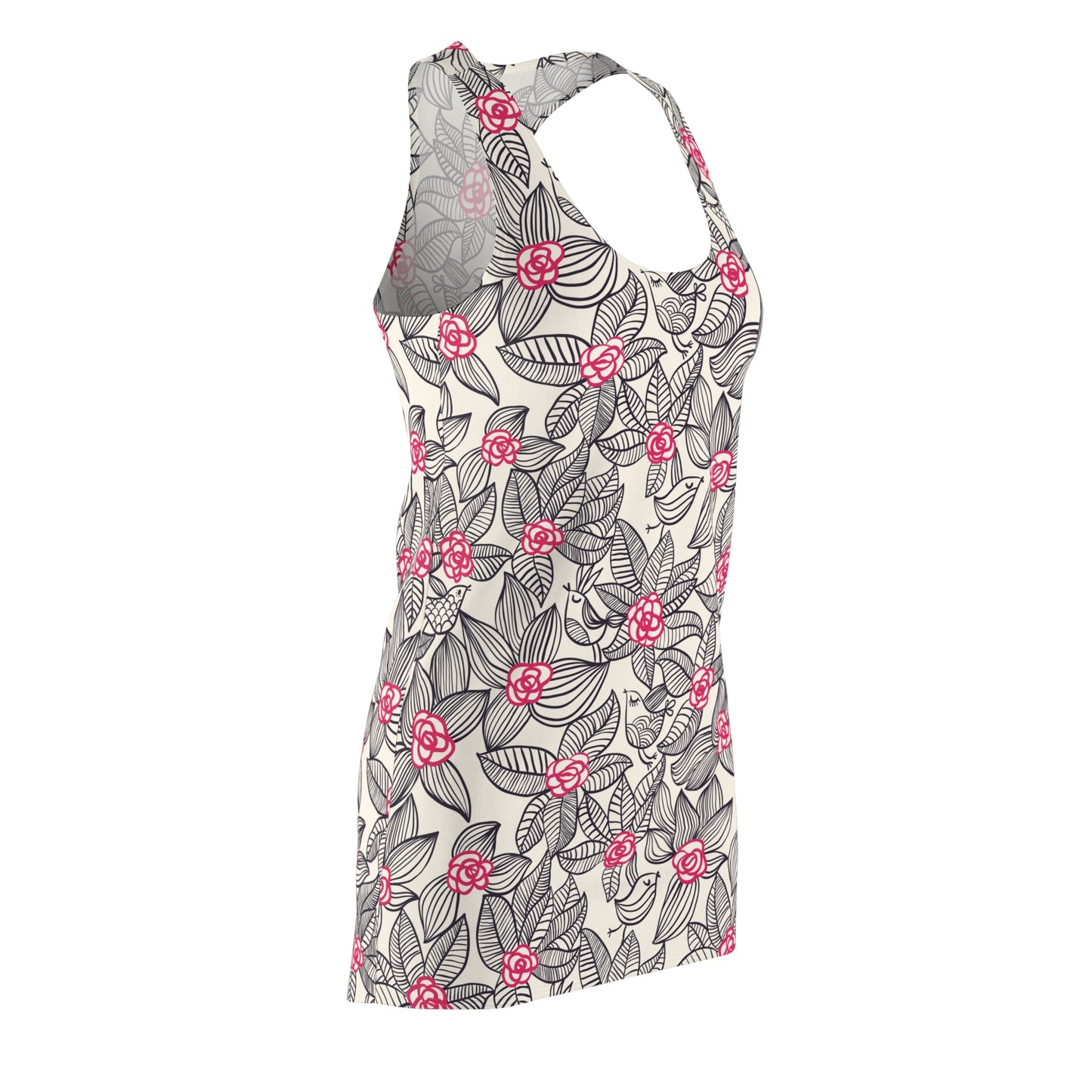 Women's Cut & Sew Racerback Dress- Tropic Black With Pink Floral Design