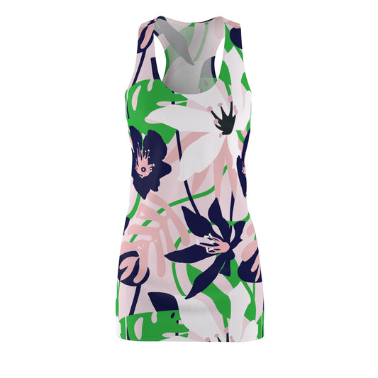 Women's Athletic Dress - Tropical Navy Blue With Pink Green Floral