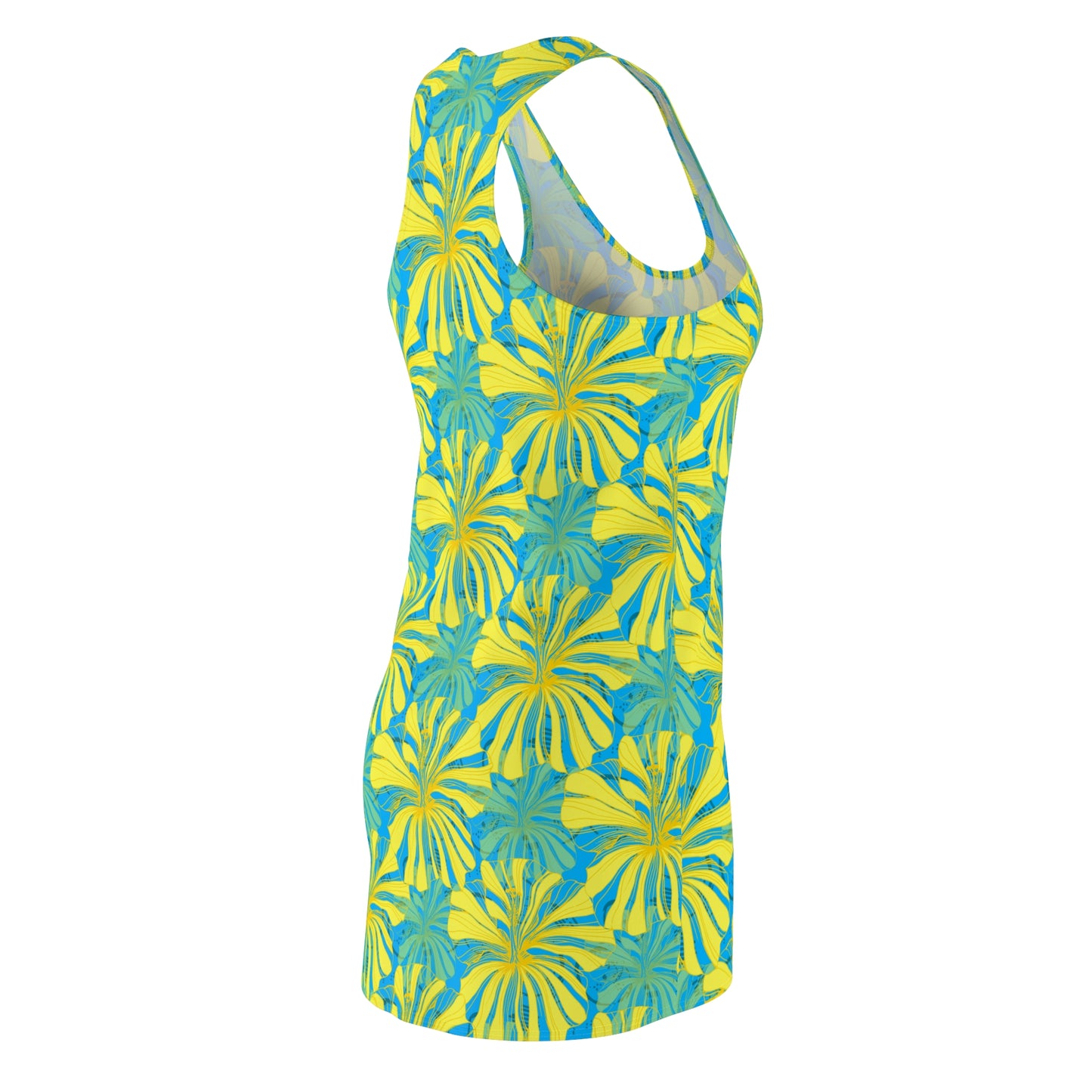 Women's Cut & Sew Racerback Dress- Floral Tropical Yellow And Blue