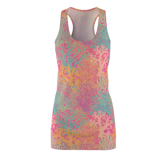 Women's Cut & Sew Racerback Dress -Coastal Coral With Pastel Pattern