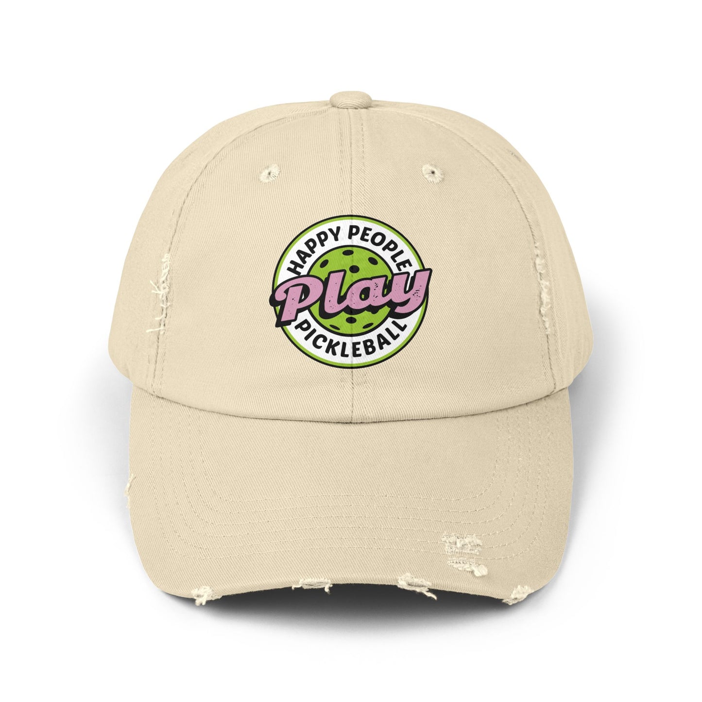 Unisex Distressed Cap -Happy People Play Pickleball