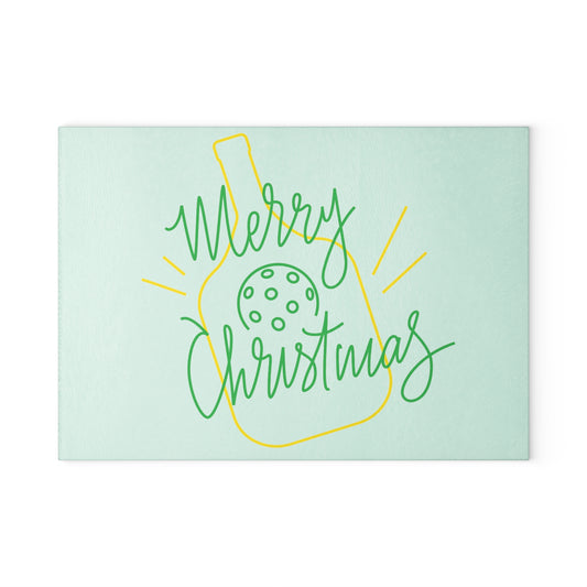 Glass Cutting Board- Merry Christmas  Pickleball  Design