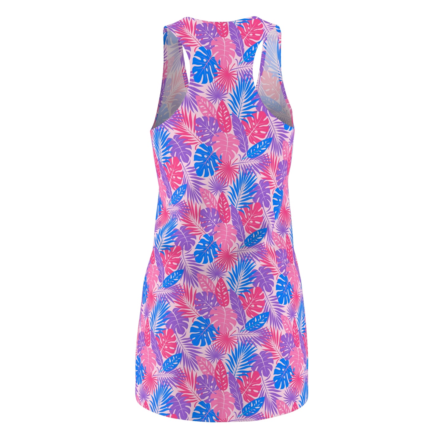 Women's Cut & Sew Racerback Dress - Hot Pink & Light Blue Tropical Leaf Design