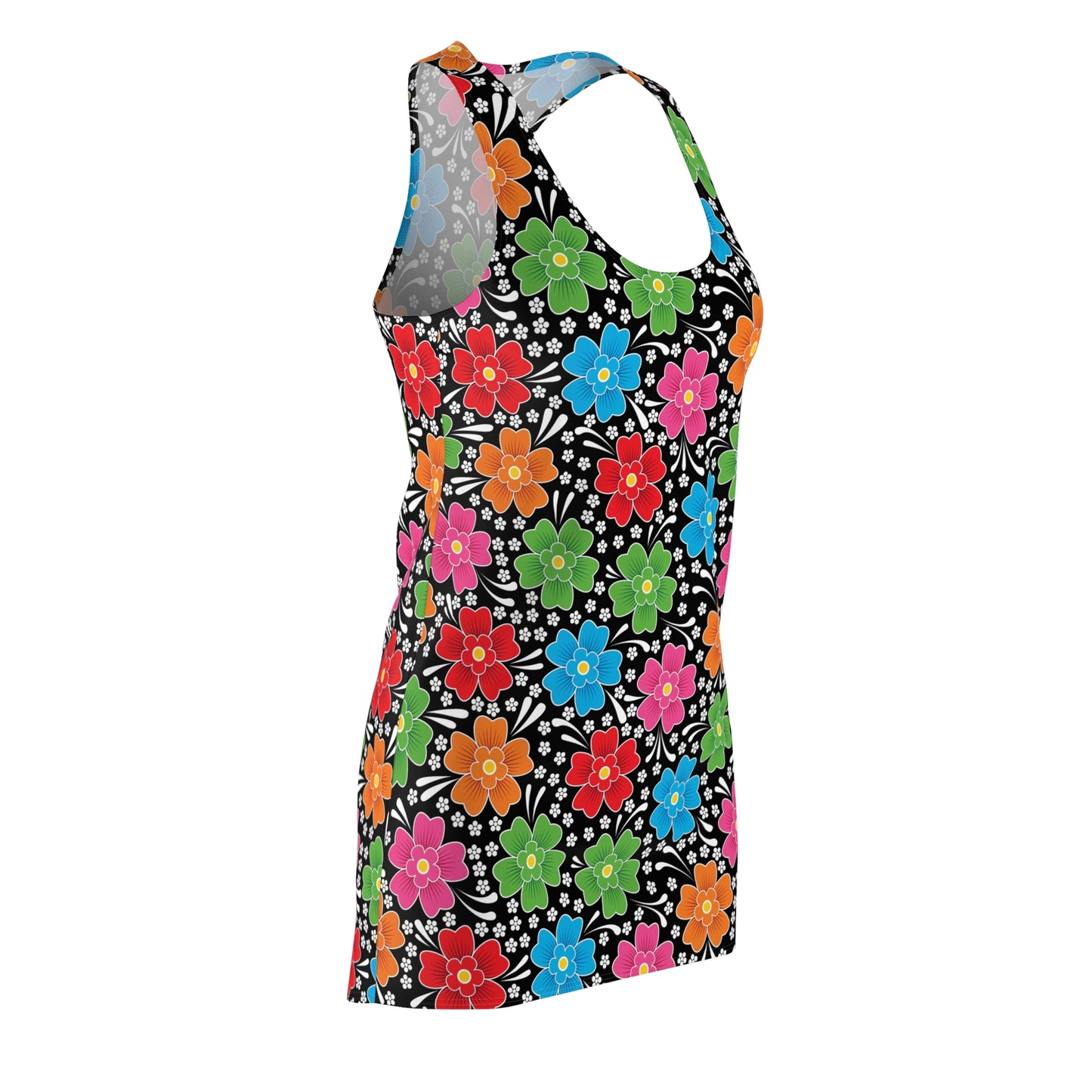 Women's Cut & Sew Racerback Dress- Floral Multicolored -Black Polka Dot