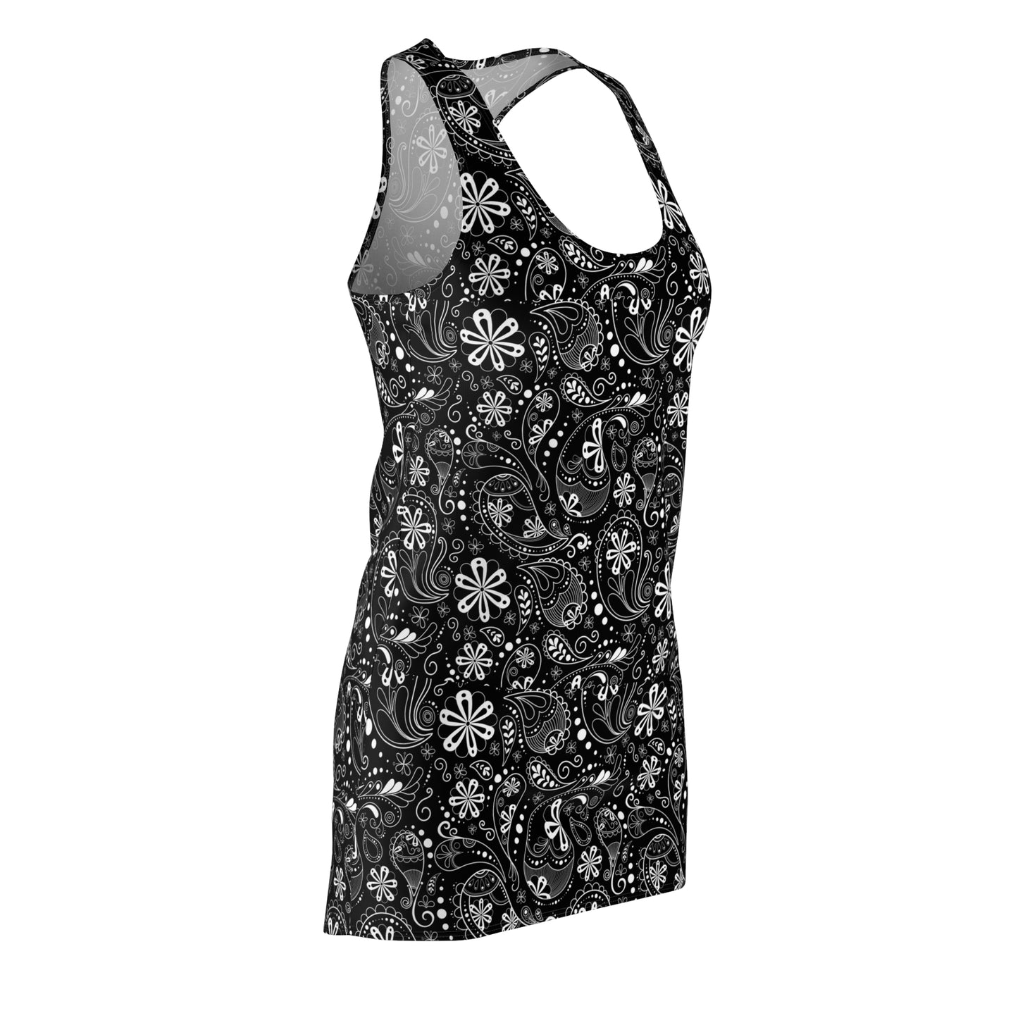 Women's Cut & Sew Racerback Dress - Black With With Floral Daisies