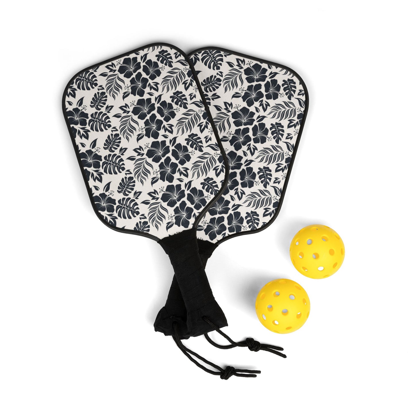 Pickleball Kit - Black & White Floral Designed