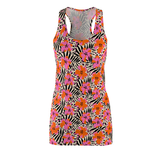 Women's Cut & Sew Racerback Dress- Floral Animal Print