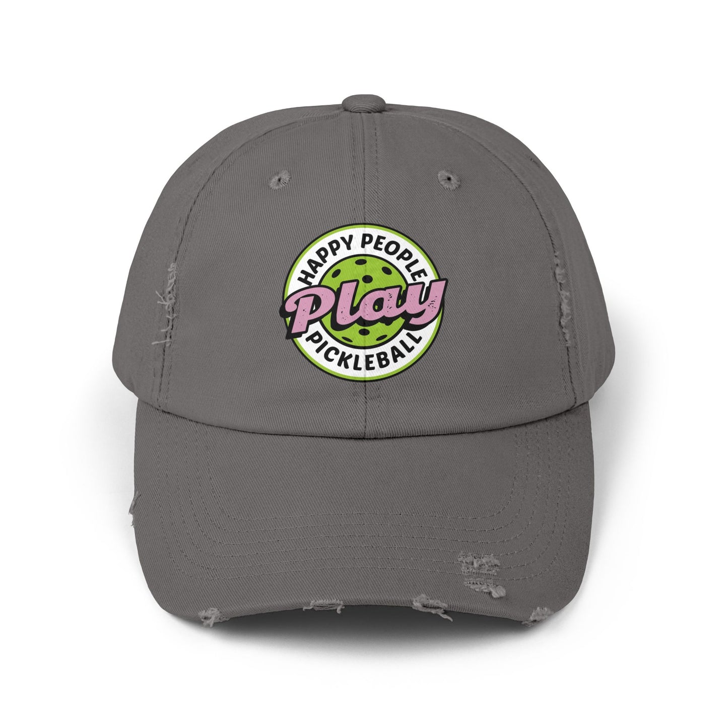 Unisex Distressed Cap -Happy People Play Pickleball