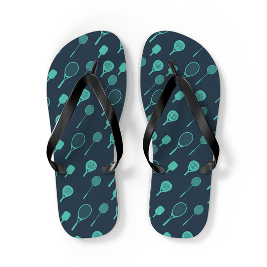 Flip Flops- Pickleball paddles - Navy blue background - turquoise design paddles