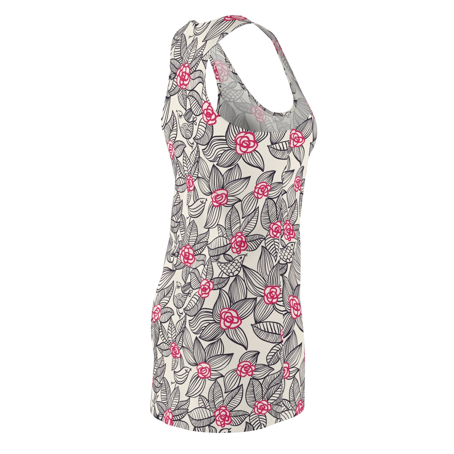 Women's Cut & Sew Racerback Dress- Tropic Black With Pink Floral Design