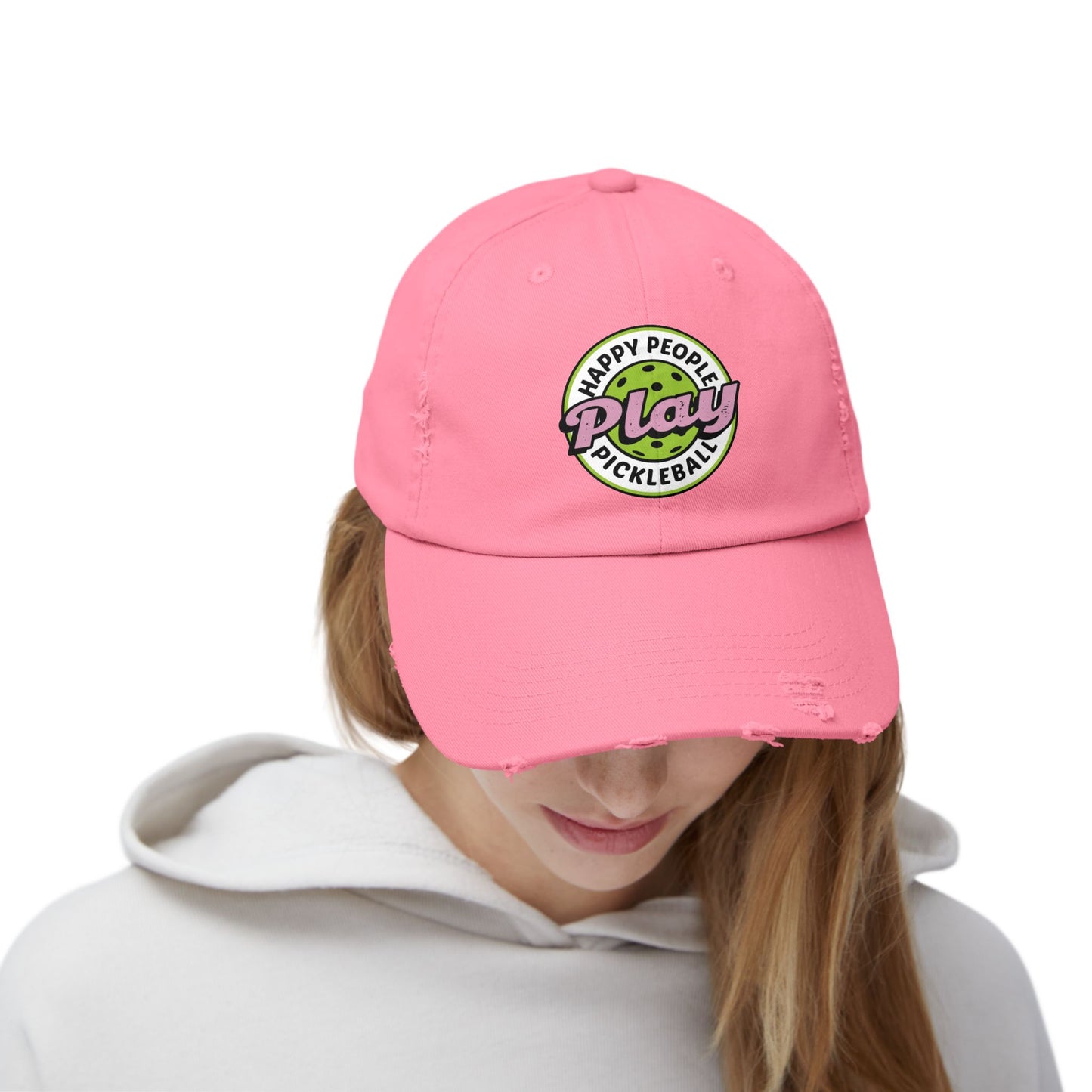 Unisex Distressed Cap -Happy People Play Pickleball