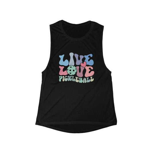 Women's Flowy Scoop Muscle Tank-Live,Love,Pickleball