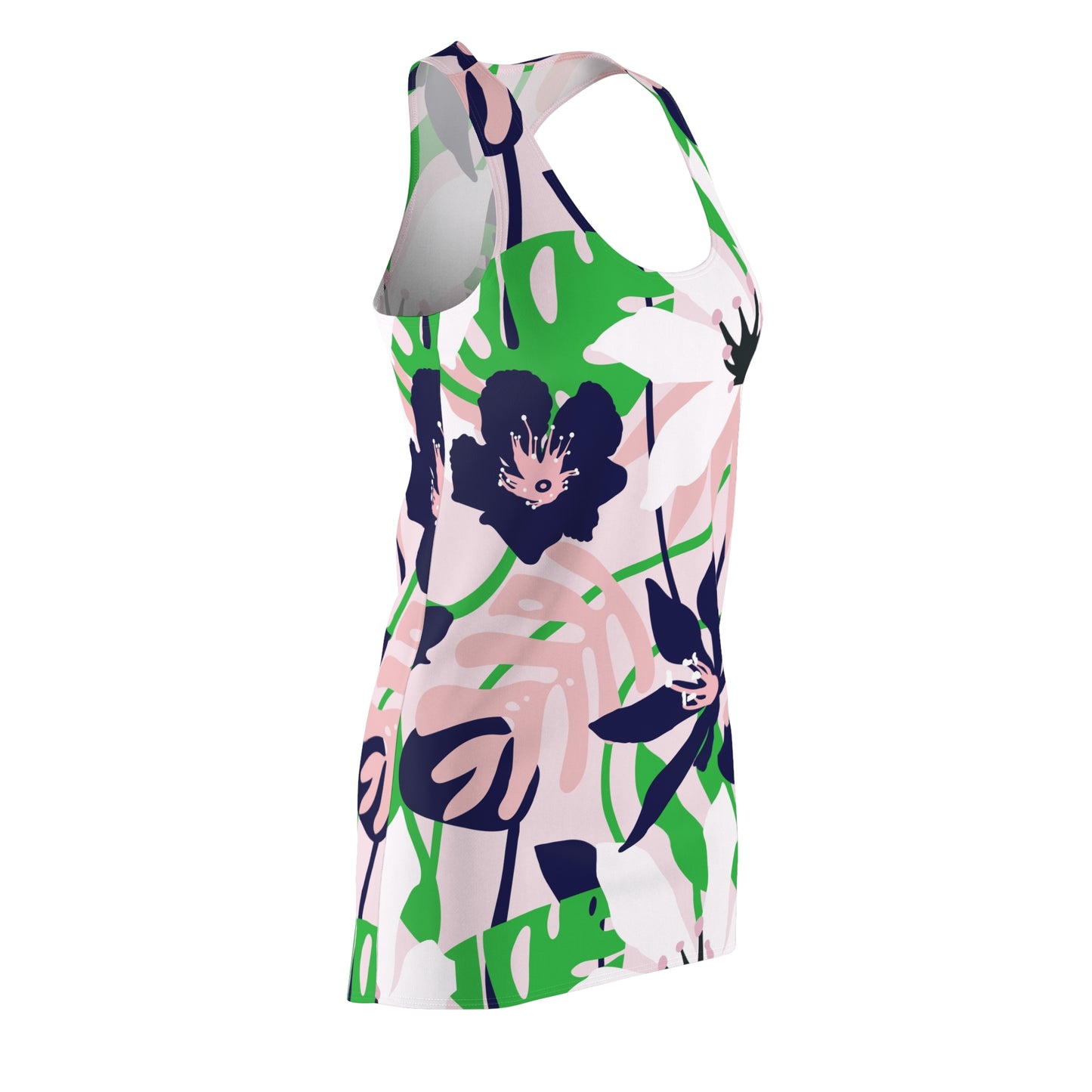 Women's Athletic Dress - Tropical Navy Blue With Pink Green Floral