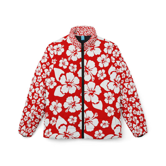 Red Hibiscus Floral Women’s  Puffer Jacket