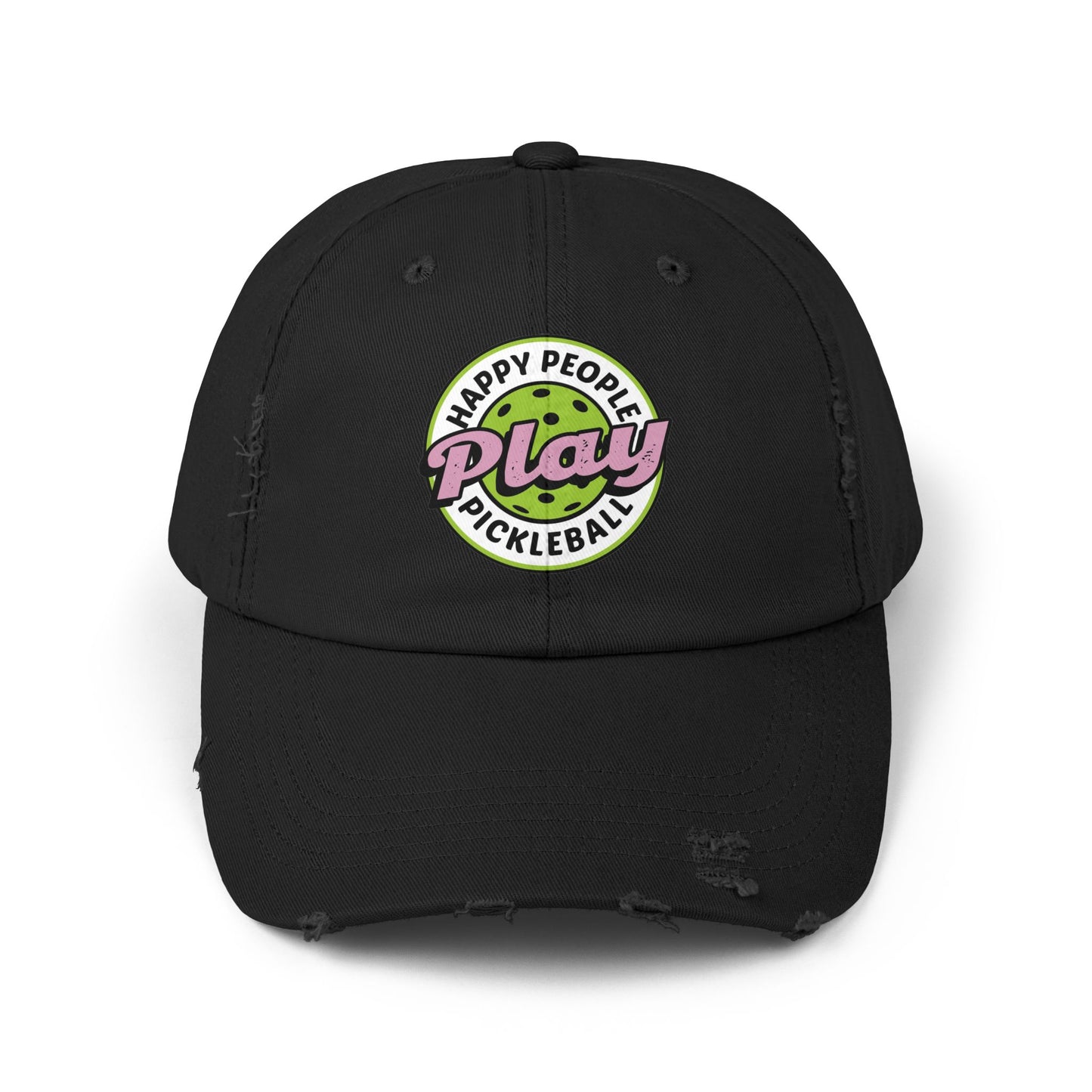 Unisex Distressed Cap -Happy People Play Pickleball