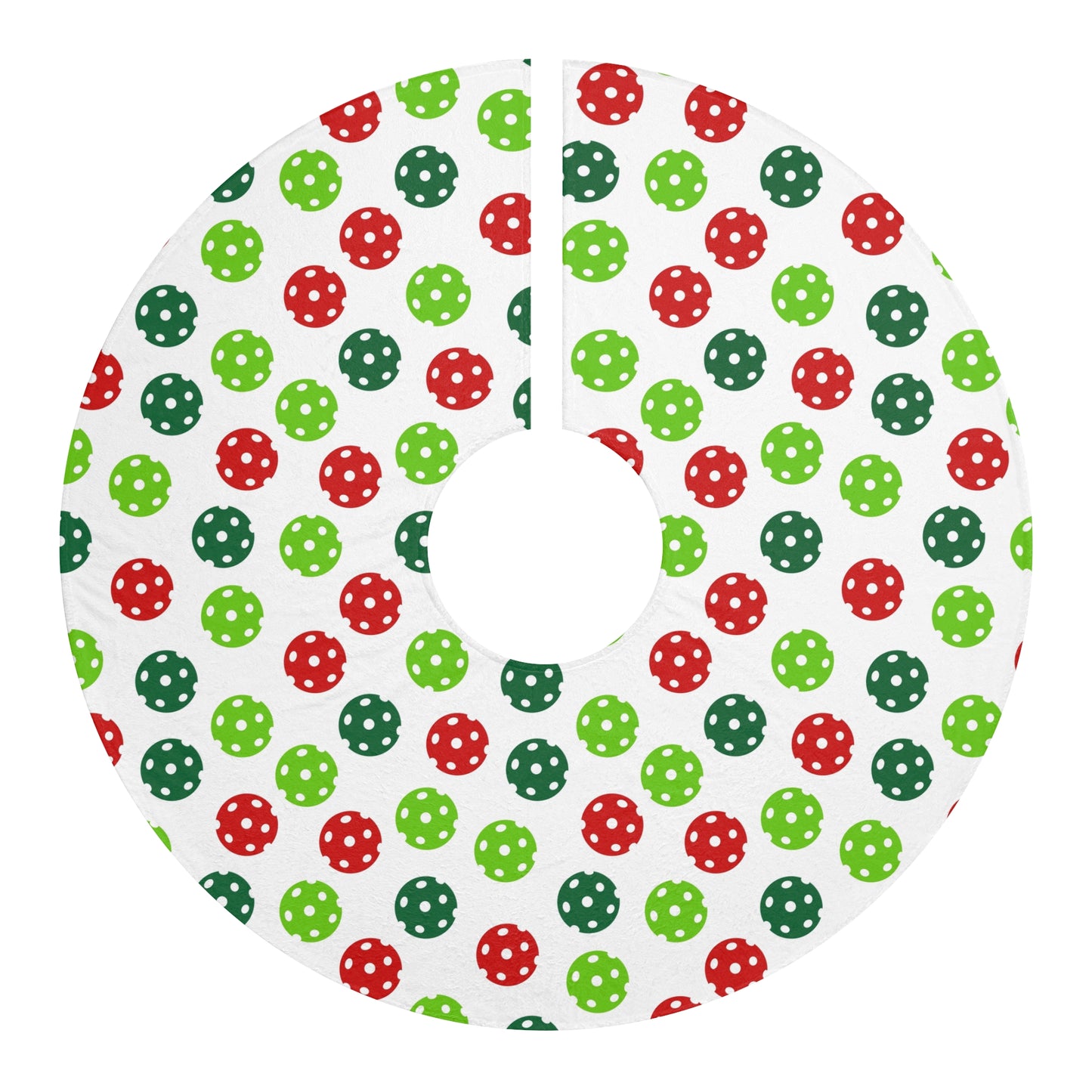 Christmas Tree Skirt - Red And Green Pickleballs Design