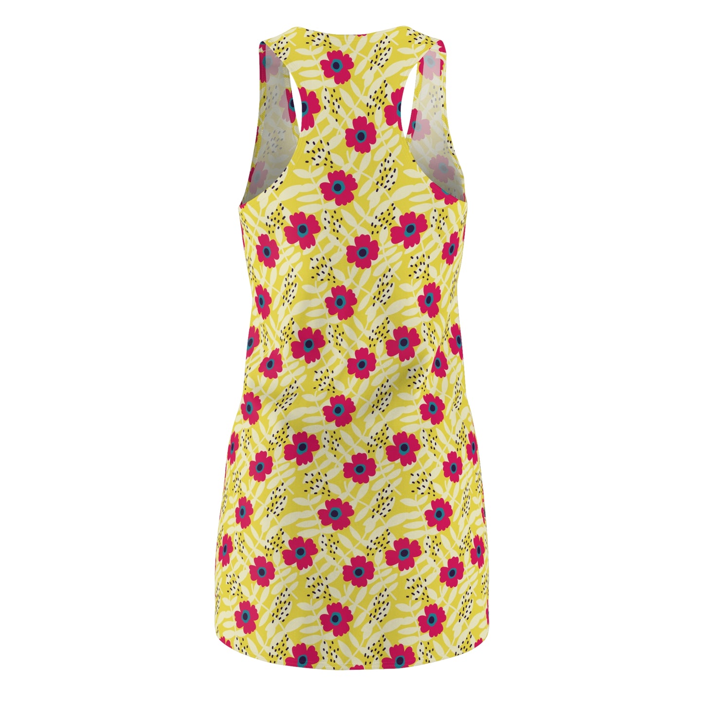 Athletic Yellow Floral Racerback Dress, Women's Workout Dress, Sports Floral Pattern Dress, Fitness Active Wear, Summer Floral Dress