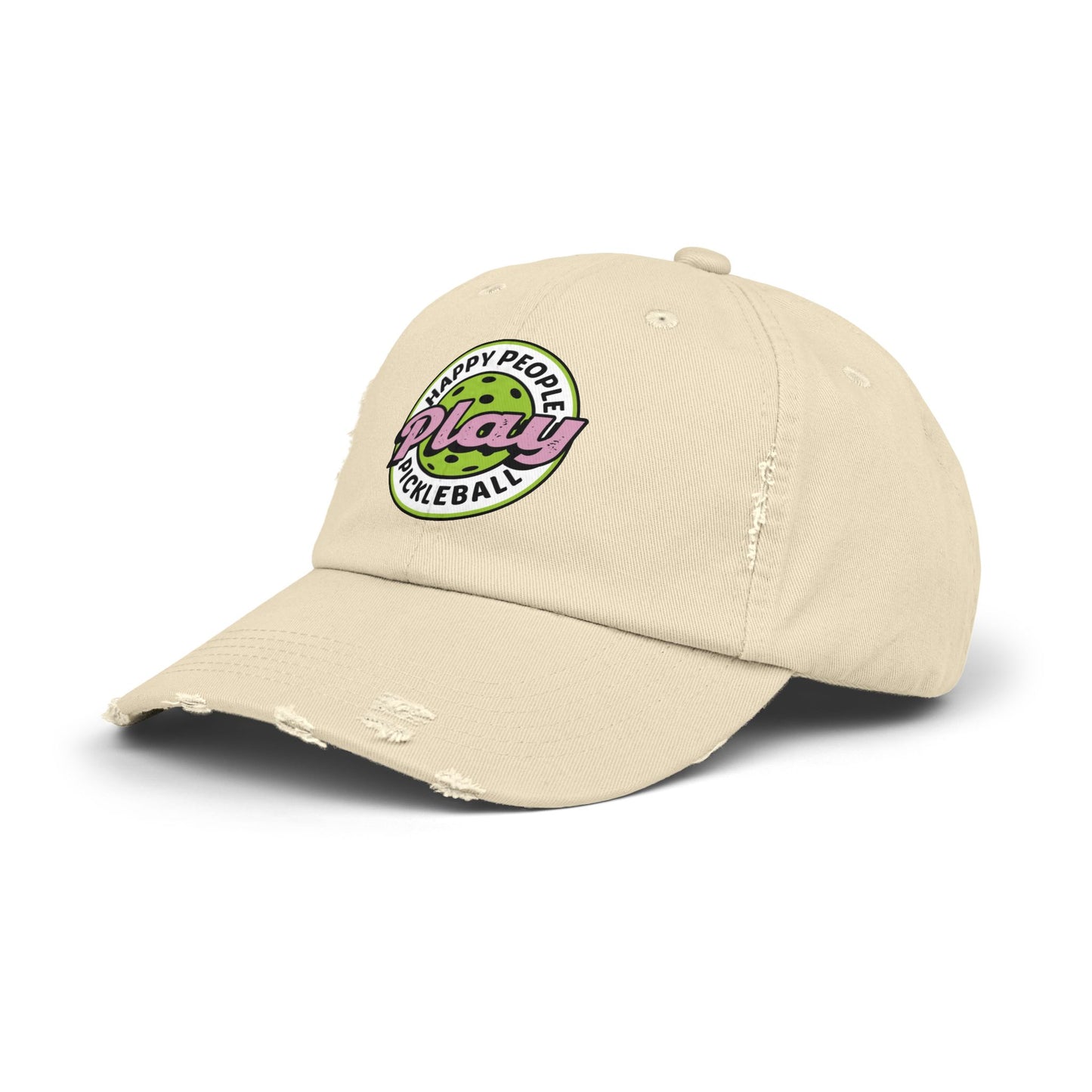 Unisex Distressed Cap -Happy People Play Pickleball