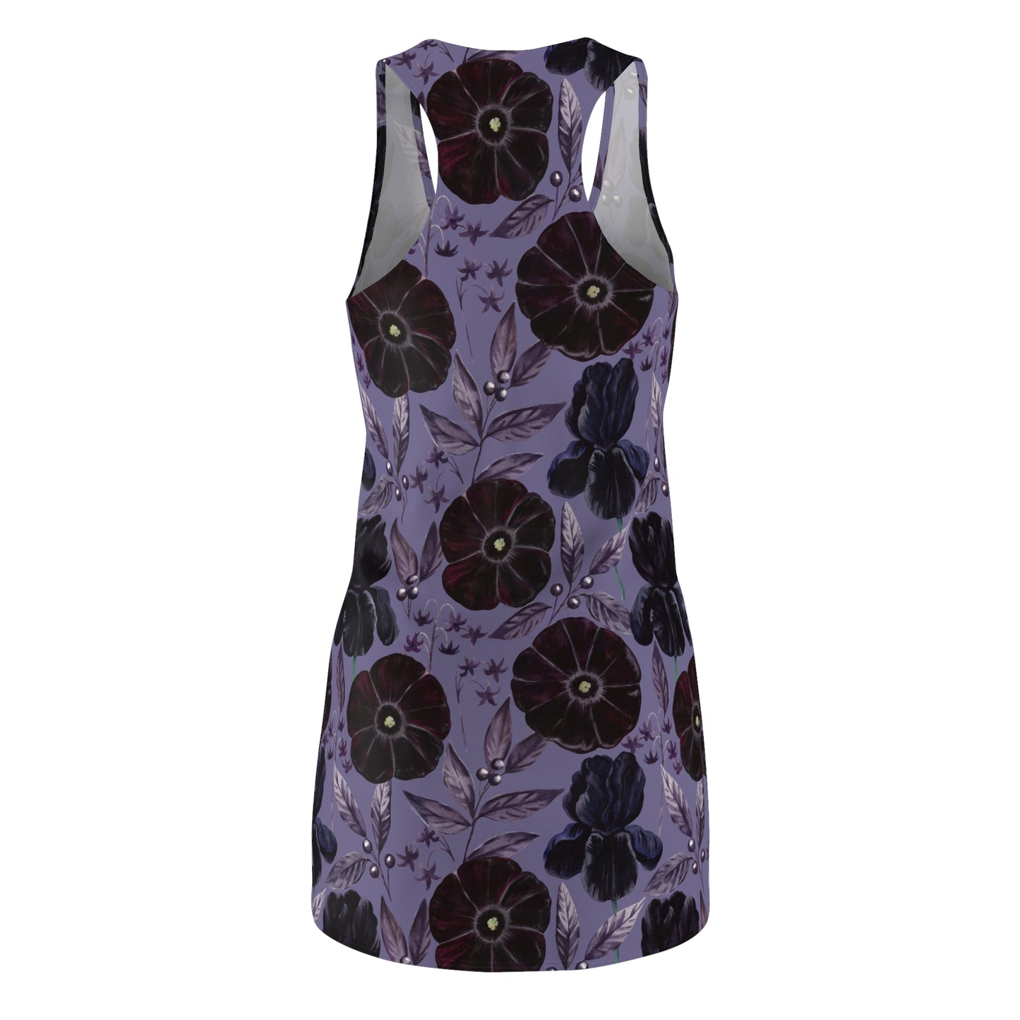 Women's Cut & Sew Racerback Dress - Black Flowers - Purple Background