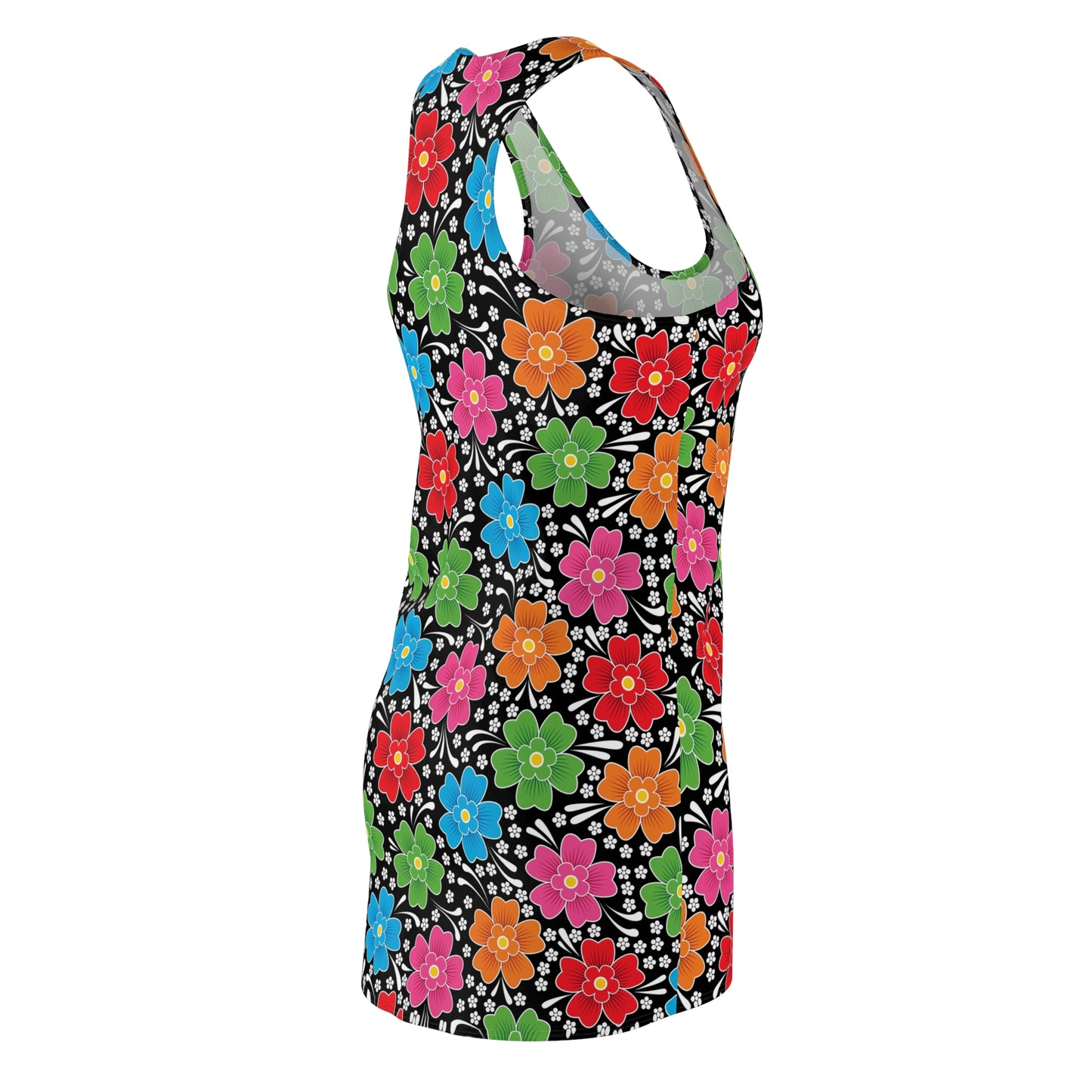 Women's Cut & Sew Racerback Dress- Floral Multicolored -Black Polka Dot