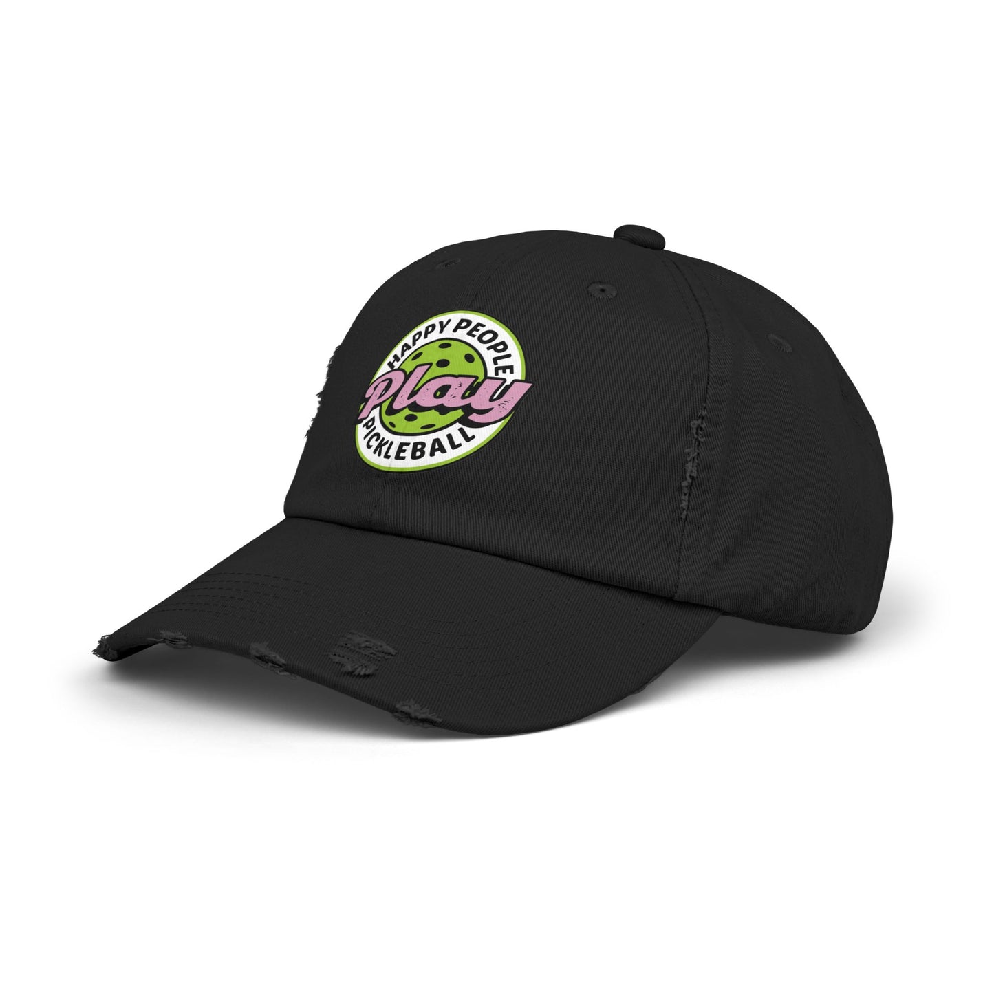 Unisex Distressed Cap -Happy People Play Pickleball