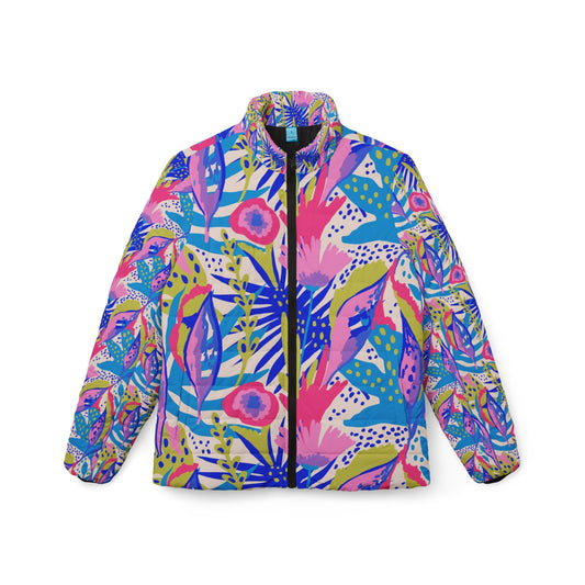 Colorful Floral Women's Puffer Jacket, Winter Coat, Exotic Outerwear, Fashionable Quilted Coat, Stylish Floral Parka