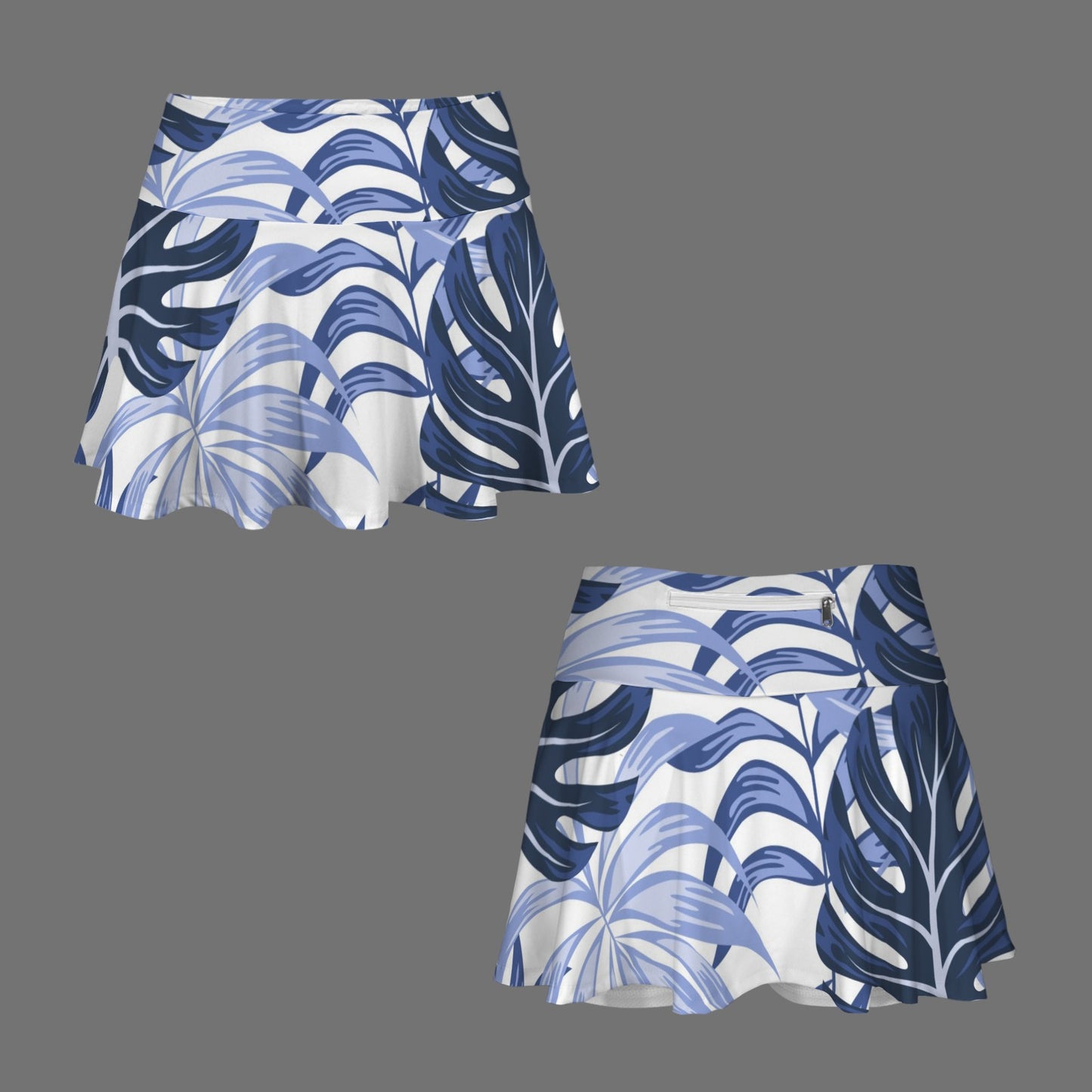 Women's Blues Tropical Leaves Athletic Skirt