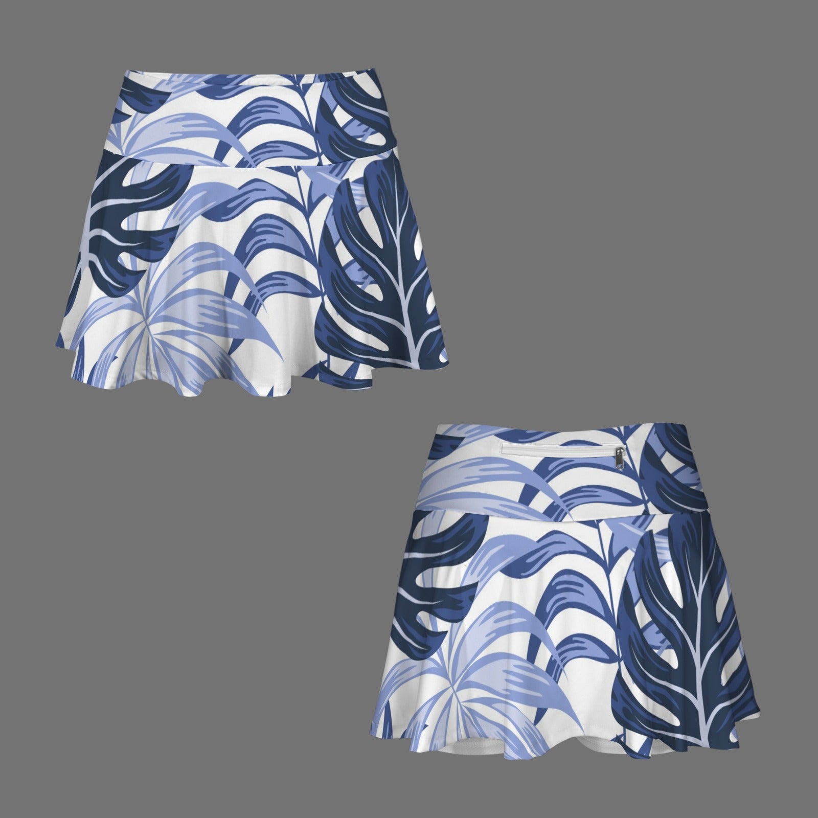 Women's Blues Tropical Leaves Athletic Skirt