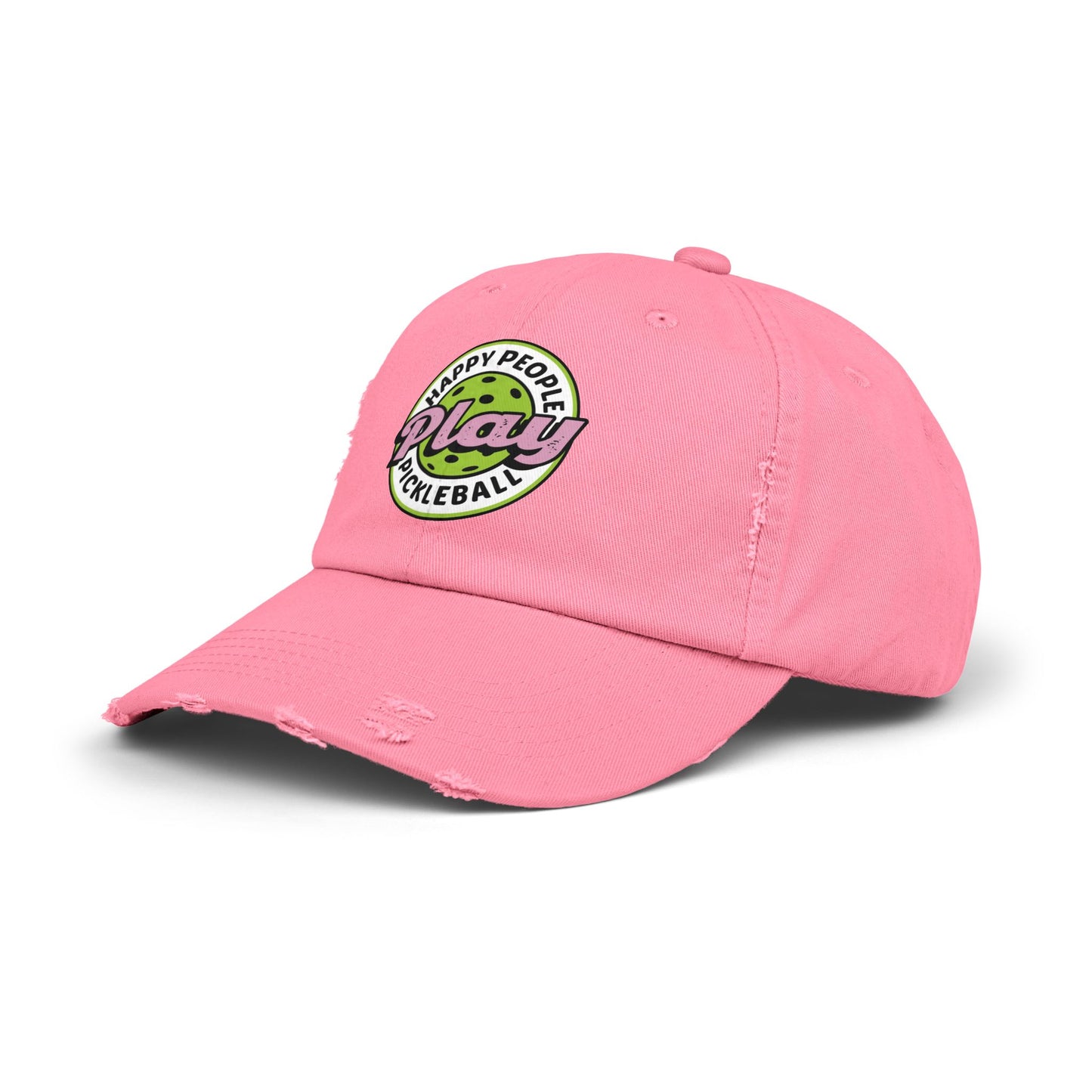 Unisex Distressed Cap -Happy People Play Pickleball