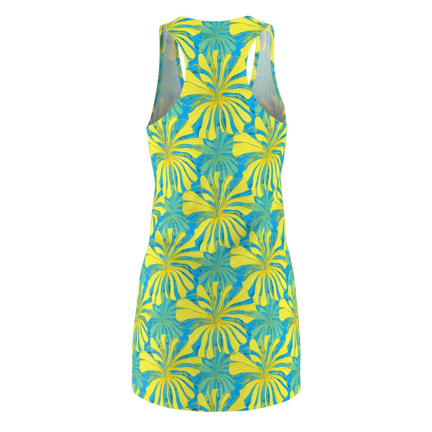 Women's Cut & Sew Racerback Dress- Floral Tropical Yellow And Blue