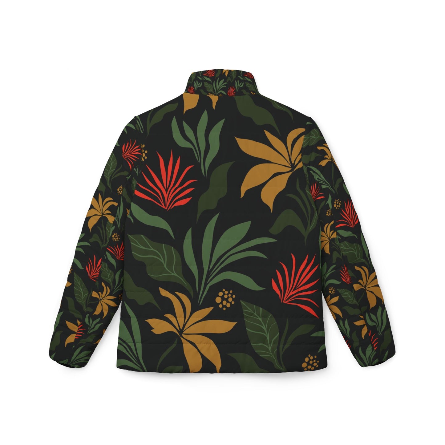 Black Tropical Puffer Jacket for Women - Elegant Design