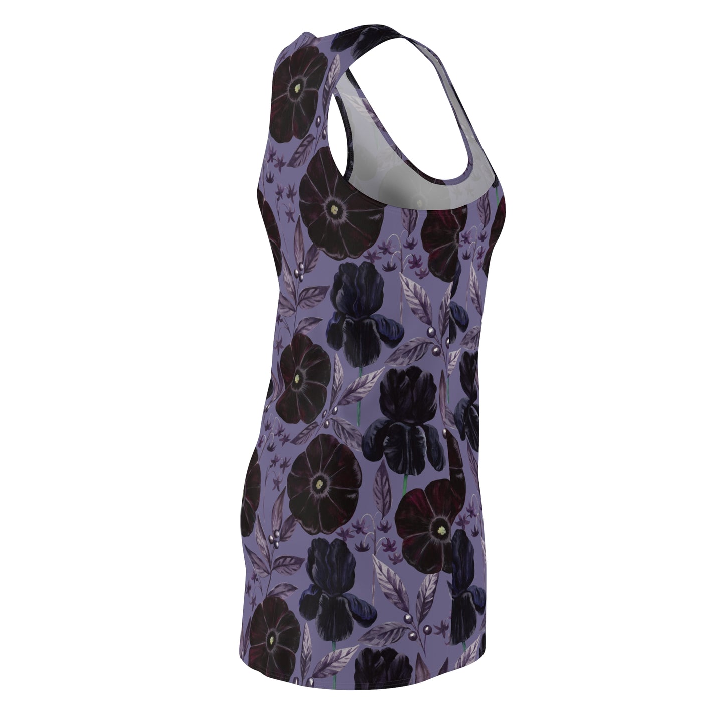 Women's Cut & Sew Racerback Dress - Black Flowers - Purple Background