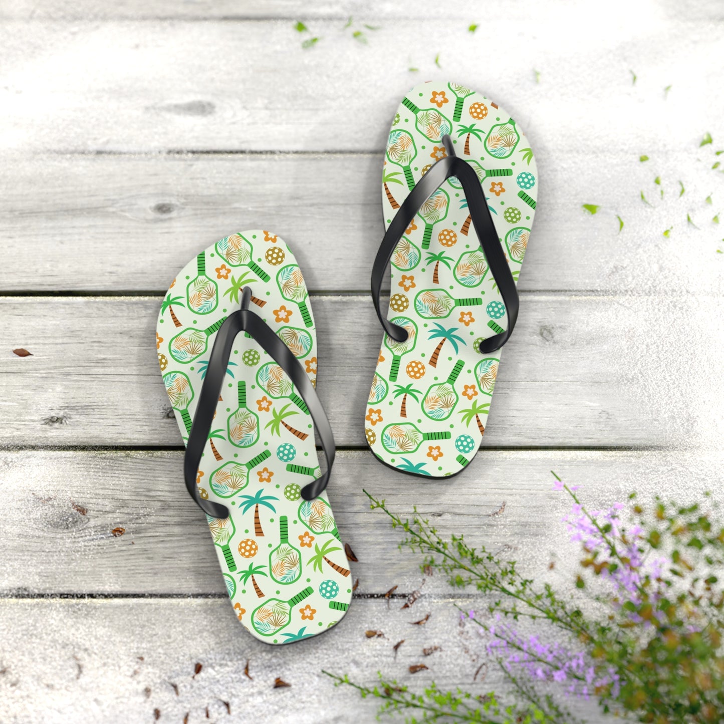 Flip Flops- Tropical Pickleball Paddles & Palm Tress