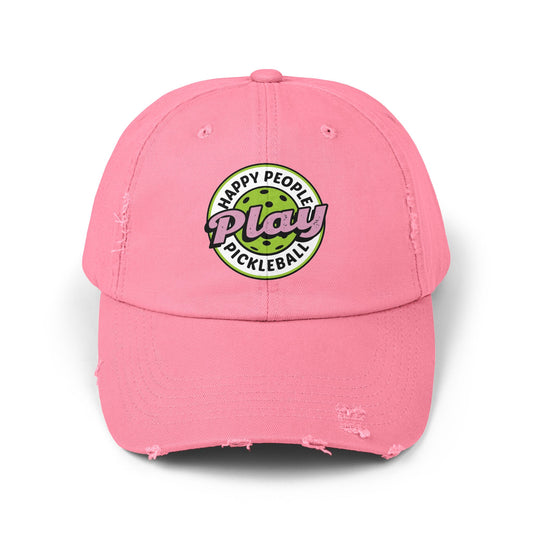 Unisex Distressed Cap -Happy People Play Pickleball