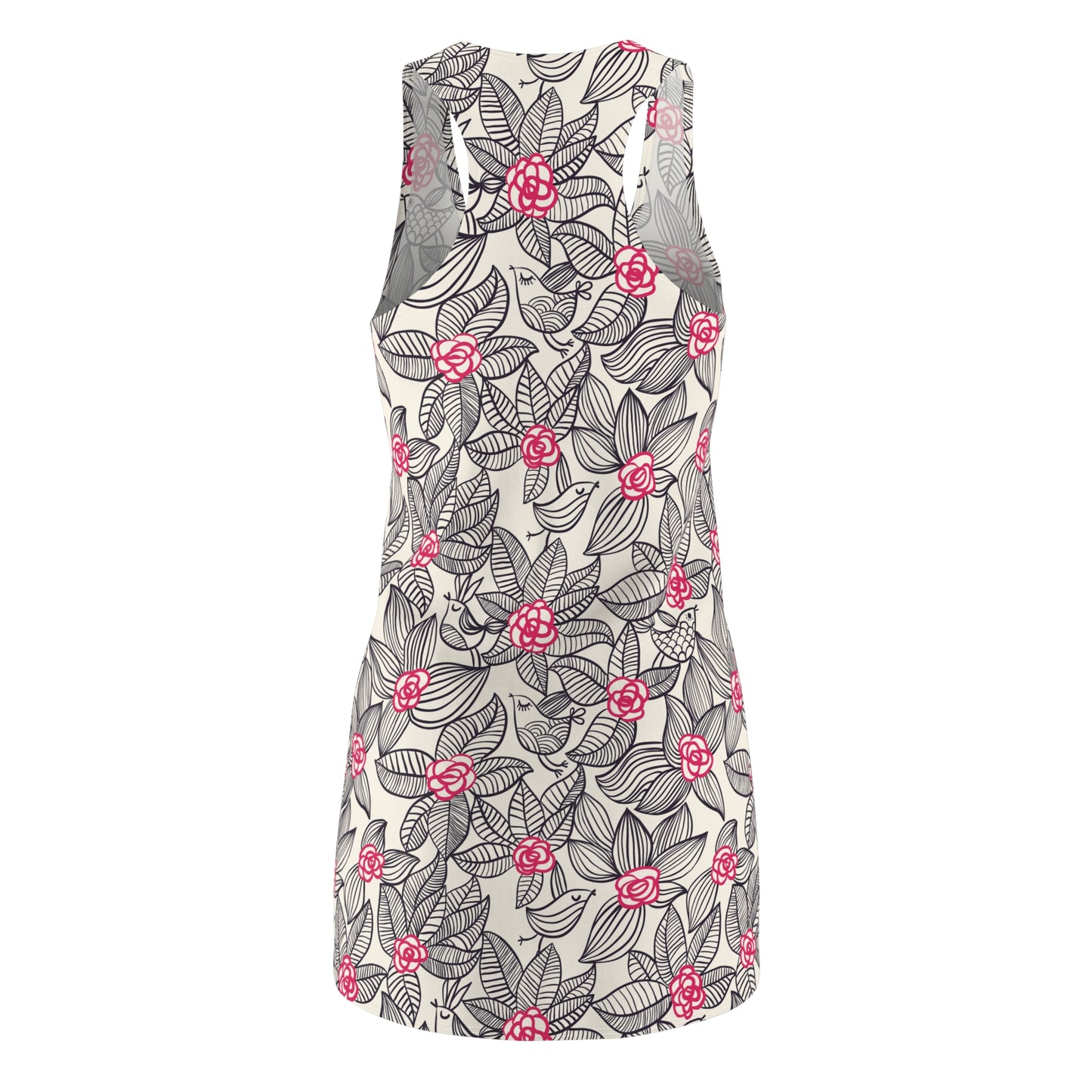 Women's Cut & Sew Racerback Dress- Tropic Black With Pink Floral Design